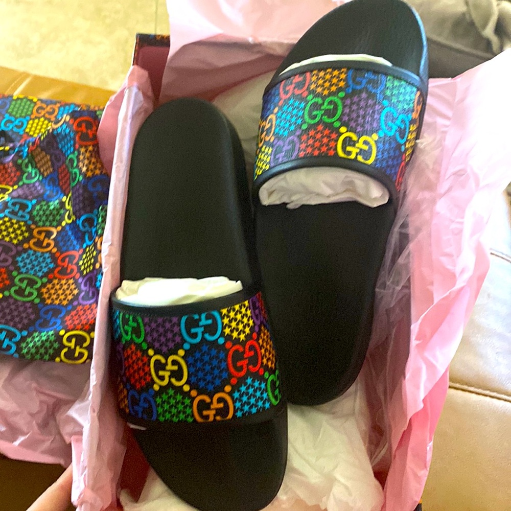 Gucci Rainbow Slides with two dust bags and original box. Never worn. Brand new